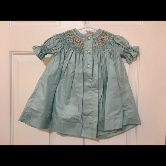 Dusty Blue Smocked Bishop Dress 100% Cotton, New - Picture 8 of 8